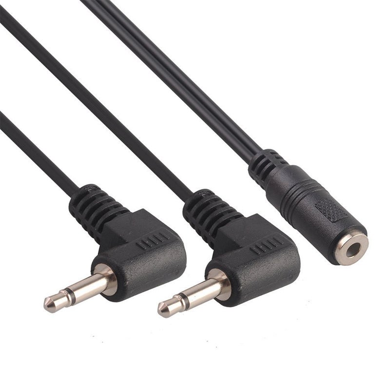 Wpeng Qaoquda 3.5mm 1/8 inch Female to 2 Dual 1/8 inch 3.5mm Male Right Angle 90 Degree Adapter Cord Y Splitter Cable - 5 inch (3.5F/2M) - Image 1